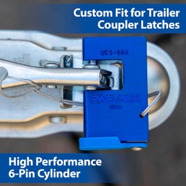 PACLOCK's 88-Series Shrouded Trailer Coupler Lock, Standard Rekeyable (SR), One Lock Keyed to a Number U-Pick! w/ 2 Keys, Blue