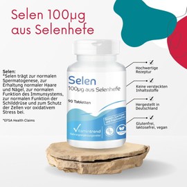 Selenium 100μg from Selenium Yeast - 90 Tablets - High Dose - Vegan - Bioavailable Supplements from Germany | Vitamintrend