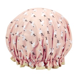 1 Pack Shower Cap for Women, Oil-proof Caps, Double Layers Waterproof Reusable Bath Caps With Ruffled Edge Covering for Girls, Women, Ladies, Kids (Orange Bird)