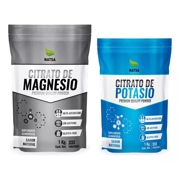 Natsa 1 Kg Citrato De Magnesio + 1 Kg Citrato De Potasio Alimentic