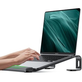 JCZT - Soporte ergonmico para computadora porttil, de aluminio, compatible con porttiles de 10 a 17 pulgadas, proteccin de mueca, color negro         