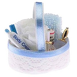 Melody Jane Dolls House Blue Toiletry Cosmetics Basket 1:12 Miniature Bathroom Accessory