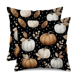 18x18 Inch Fall Pumpkin Pillow Covers Set of 2 Double-Sided Faux Linen