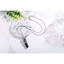 XIANNVXI Black Agate Stone Necklaces Healing Crystals Flower Wrapped Pointed Pendant Necklace Reiki Gemstone Quartz Jewellery for Women Mothers Day Gifts