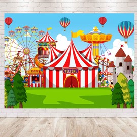 Carnival Party Backdrop Cartoon Amusement Park Ferris Wheel Carousel Circus Tent Photography Background 7x5ft Carnival Games Circus Theme Boys Girls Birthday Party Baby Shower Decorations