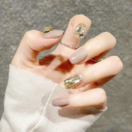 Short Square Press on Nails False Nails Milk Ash Glitter Diamonds French Tips Designs Fake Nails Acrylic Full Cover Artificial Glue on Nails Stick on Nails for Women Girls A419