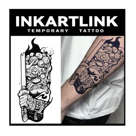 INKARTLINK Tattoo Tech, 2 Sheets Large Semi Permanent Tattoo, Adult Art Design Temporary Tattoos, Lasts 1-2 Weeks, Waterproof, Realistic Look, No Reflection (The Warrior's Sword)