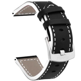 Bandini Mens Aviator Pilot Leather Watch Band - Racing Strap - Extra Long (XL) 20mm Leather Watch Band for Men - Black & White