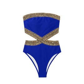 Milumia - Traje de baño de una pieza con detalle de puntada sin tirantes para mujer, Azul Real, Small