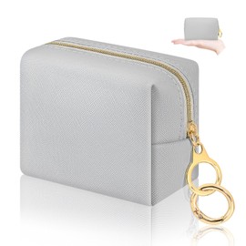 Desing Wish Mini Makeup Bag with Key Ring Portable Lipstick Case Bag PU Leather Small Cosmetic Bag Travel Lipstick Pouch Cute Small Makeup Bag for Chapstick Makeup Keys Earphone (Grey)
