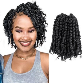 KAVSORAPI Passion Twist Hair,6 Inch Passion Twist Braiding Hair,Short Pre Looped Crochet Twist Jumbo Pre-twisted Two Strand Braids 8 Packs (2#/Off Black)
