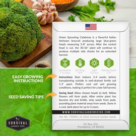 Survival Garden Seeds - Green Sprouting Calabrese Broccoli for Planting - 2 Packs with Instructions to Plant and Grow Delicious Superfood Veggies Your Home Vegetable Garden - Non-GMO Heirloom Variety