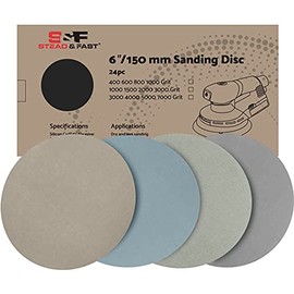 S&F STEAD & FAST 6 inch Sanding Discs Hook and Loop 24 Pcs, 3000 4000 5000 7000 Grit Sandpaper Wet Dry for Automotive Metal, Assorted Silicon Carbide Fine Grit Sand Paper for Orbital Sander