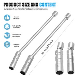 WEGREAT Spark Plug Socket: Spark Plug Wrench Long 14/16 mm, 30 cm Extension, 12 Point Swivel Magnetic Socket Wrench, Spark Plug Remover for Motorcycle, Lawn Mower, Car Tool