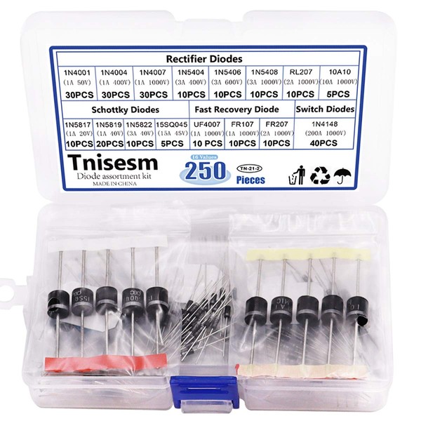 Tnisesm 16 Values Rectifier/Schottky/Fast Recovery/Switch Diode Assortment Kit,1N4001 1N4004 1N4007