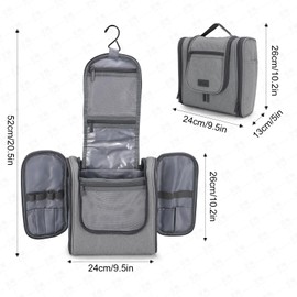 Hanging Toiletry bag & Makeup Bag for Travel, Water-Resistant Organizer Toiletries Bag with Separate Compartments, Travel Essentials Kit (Gray)