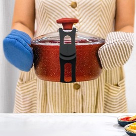 ForTidy Silicone Lid Latch Strap Rubber Band Works for Universal Slow Cooker, Casserole Dish, Pots, Bento Box, Pan and Bowl, 2pcs Secure Lid Self-Lock & Solution To Transport Your Meals (Black&Black)