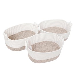 GYASVWU Cotton Rope Baskets for Storage, Woven Basket for Organizing, Decorative Storage Baskets with Handle, Shelf Baskets for Organizing, Toy Organizer/Towel Bin/Gift Basket Empty (Khaki - 3 Pack)