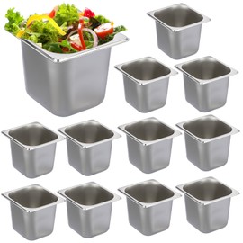 BSTKEY 12 Pack 1/6 Size 6 Inch Deep Hotel Pan, Stainless Steel Steam Table Pans, Stackable Catering Pan Commercial Food Pans for Kitchen Restaurant Buffet Party Supplies