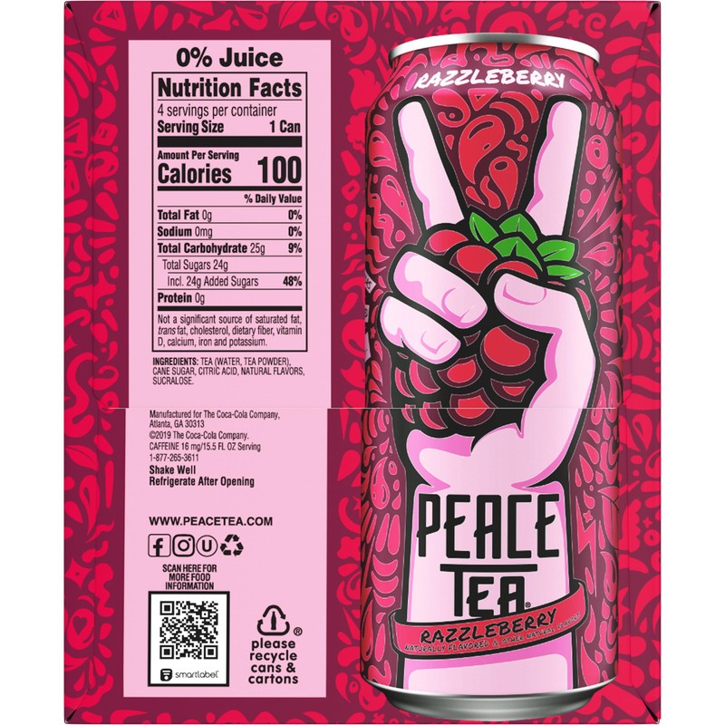 Peace Tea Cans, 23 fl oz, 12 Pack (Razzleberry)