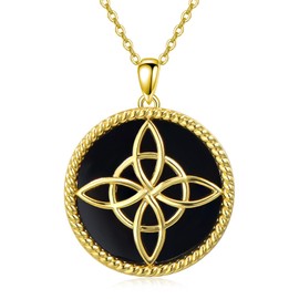 SILBAZ Witches Knot Necklace for Women 18k Gold Plated Witches Knot Pendant Onyx Witch's Knot Necklace Irish Pagan Wiccan Jewelry Gift for Mother Grandma