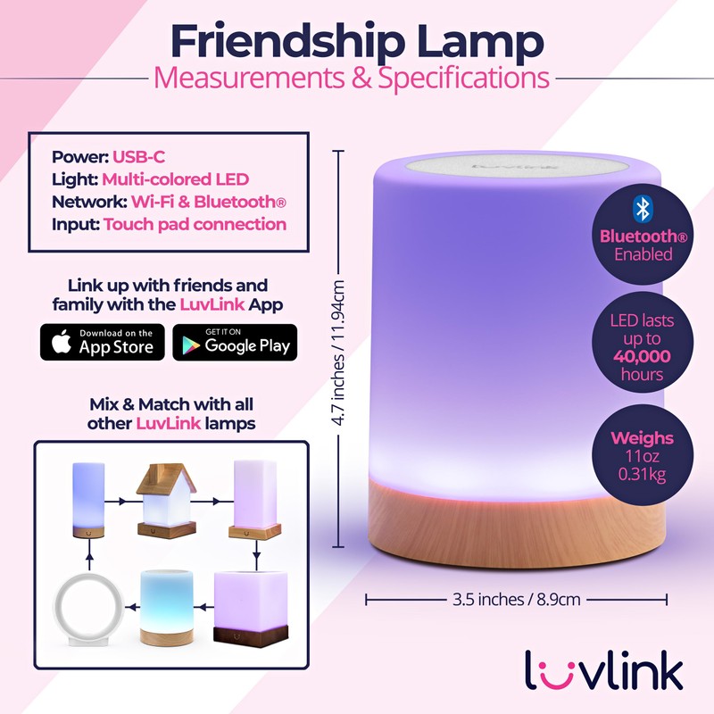 LuvLink Friendship Lamp v2 Extended WiFi Range - Simple Bluetooth
