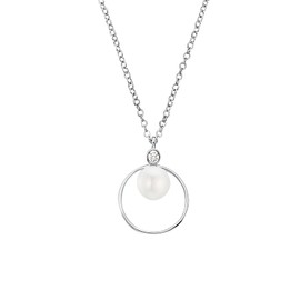 s.Oliver 2034412 Women's Necklace with Pendant 925 Sterling Silver with Synthetic Zirconia with Shell Pearl 42 + 3 cm Silver Comes in Jewellery Gift Box, Sterling silver, Synthetic zirconia.