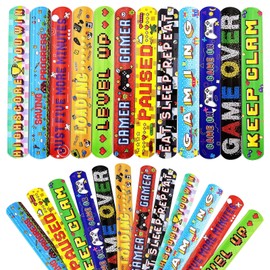 Mienocol 24 PCS Gaming Slap Bracelets Wristband Slap Bands,Kids Gamer Party Snap Band Bracelets for Boys Girls Gaming Birthday Party Favors Classroom Prizes Xmas Gifts