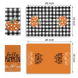 Croar Fall Hello Pumpkin Kitchen Dish Towels Set of 2, Autumn Thanksgiving Buffalo Plaid Drying Hand Towel Baking Cooking Cloth, Polka Dots Seasonal Bathroom Home Decoration 18 x 26 Inches