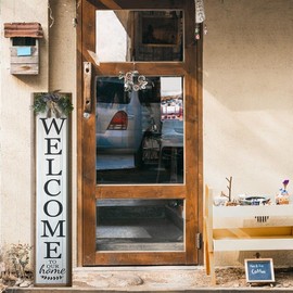 Welcome Sign for Front Door - 45"x 9" Large Wood Rustic Farmhouse Entryway Decor with "Welcome to Our Home",Vertical Decor for Modern Outside Front Door (Wood)