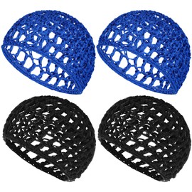 4 Pack Hair Nets Cap Crochet Knit Snood Bonnets Sleeping Hairnet Fitted Hair Cover Wrap Comfortable Haircare Wave Cap for Women Keep Curls Ballet Serving Tidy Shower Bath Beauty (2 Black, 2 Blue)