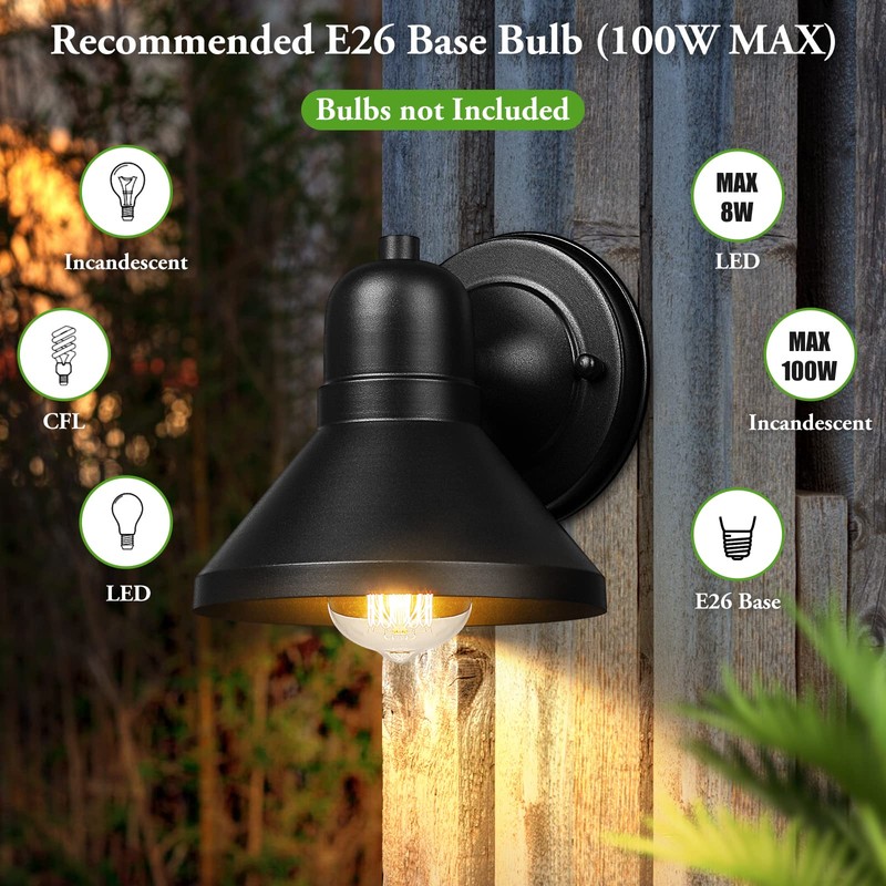 Brightever Outdoor Lanterns, 2-Pack Exterior Light Fixtures, Waterproof Anti-Rust Black