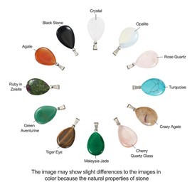 FASHEWELRY 24pcs Teardrop Shaped Stone Pendants 12 Styles Natural & Synthetic Gemstone Charms Mixed Healing Chakra Crystal Pendant for Stone Jewelry