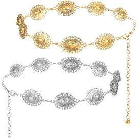 IUJWDA Cinturón de Mujer de 2 Piezas, Ovalados Cintura Metal Europea y Americana, Cadena de Cintura y pantalón de Estilo Occidental de Alta Gama para Mujer, Adecuado para Decorar Todo Tipo de Ropa