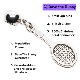 Dave The Bunny - Elegante dije de raqueta de tenis, accesorios de tenis de primera calidad, regalo perfecto para jugadores y entusiastas, exquisito dije de raqueta de tenis para pulseras y collares