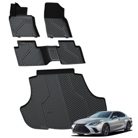 LASFIT Floor Mats & Cargo Mat for Lexus ES 2019-2025(Only Fit FWD), TPE All Weather Custom Fit 1st & 2nd Row Rubber Car Mats and Cargo Liner, Black Easy to Clean