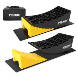 PR1ME Camper Leveler, 2 Pack RV Leveling Blocks, HDPE Curved Levelers,Include 2 Curved Levelers, 2 Chocks, 2 Anti-Slip Mats and Carrying Bag