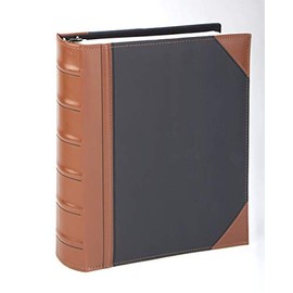 Executive Binder, English Leather 2 Tone with Stitching and Ribbed Spine, Heavy Duty 3 D-Ring with Boosters, Black (1" inch, 1PK)
