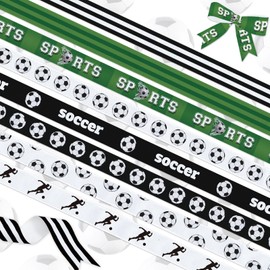 YKW 8 Rolls Soccer Ribbons Set, for Gift Wrapping Home Decor - 3/8" Grosgrain Sports Themed Ribbon for DIY, Party Supplies, and Cheerleader Decorations,3 Yards Per Pattern