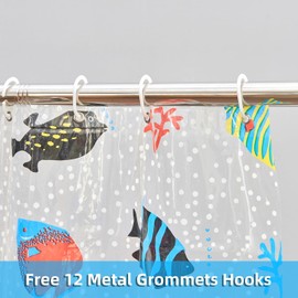 TZTZBO Clear Shower Curtain Tropical Fish, 78" L x 72" W Waterproof Lightweight Fish Shower Curtain Liner, PEVA Long Fashion Bath Shower Curtains with 12 Grommets Hooks for Bathtub Bathroom