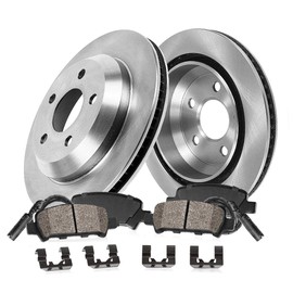 Callahan REAR 344.93 mm Premium OE 5 Lug [2] Brake Rotors + [4] Ceramic Pads + Hardware + Sensors CRK01779