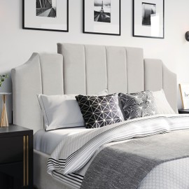 Finnhomy Velvet Upholstered King Size Headboard, Modern Vertical Channel Design, Adjustable Height from 42” to 46” Head Board, Light Grey