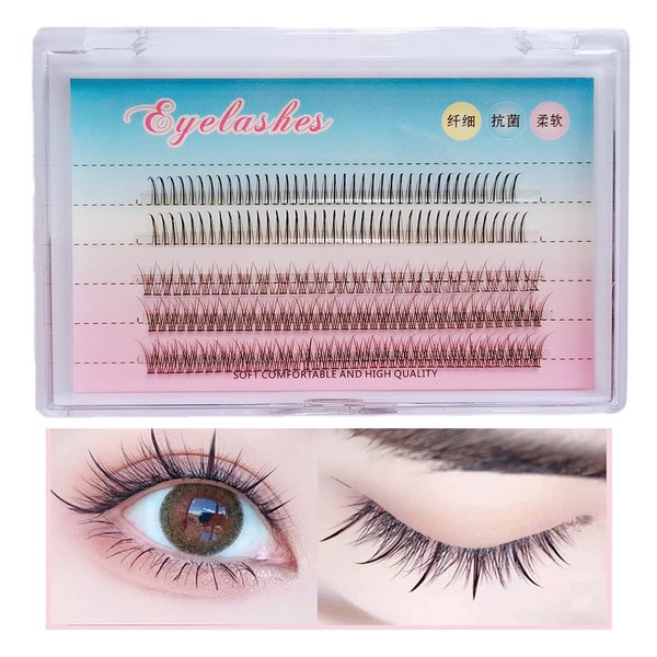 Natural False Eyelashes Wispy Individual Lashes, 3D-C-9-10-11mm Cluster Lashes Pack