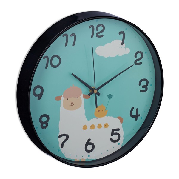 Relaxdays Lama Wall Clock, Diameter 29.5 cm, Alpaca Clock for Children, Children's Room Clock Boys & Girls, Analogue, Children's Wall Clock, Blue