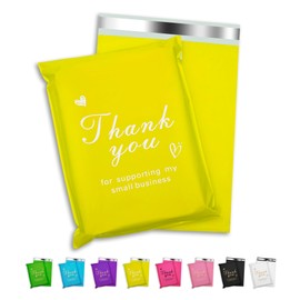 Jowlroel Thank You Poly Mailer 12x15.5 Inch 50 Pcs, Waterproof and Tear-Resistant Shipping Bags for Clothing, Strong Yellow Mailing Bags with Self-Seal, Cute Packaging Bags for Small Business