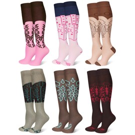 Twistover 6 Pairs Cowgirl Boot Socks Western Cowboy Boot Socks Knee for Women Western Outfits Accessories
