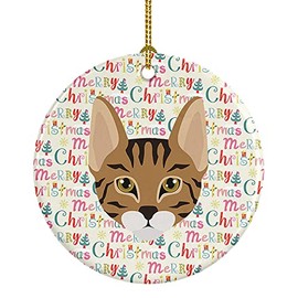 Caroline's Treasures Savannah Cat Christmas Ceramic Ornament Christmas Tree Hanging Decorations for Home Christmas Holiday, Party, Gift, 3 in, Multicolor