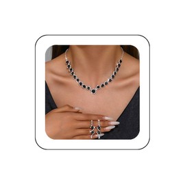 Unicra Silver Bridal Wedding Jewelry Set Rhinestone Necklace Earrings Sets Crystal Formal Costume Jewelry for Women and Brides (Black)
