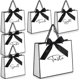 Sweetude 5 Pcs Senses Gift Bags for Him and Her 11.8 x 9.8x 3.9'' Elegant Thank You Paper Gift Bags with Handles and Bow Ribbon for Wedding Bridesmaid Groomsmen Gifts Birthday Baby Shower(White)