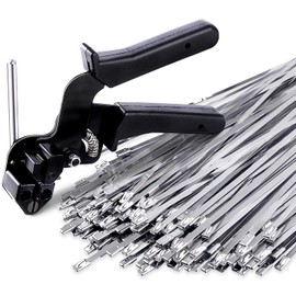 Sinlon Stainless Steel Cable Tie Gun, Special Tool For Fastening And Cutting Metal Zip Ties, With 150pcs 11.8in Uv Resistant Heavy Duty Cable Ties For Fence Exhaust Pipe Outdoor.